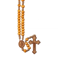 Wooden Bead Rosary on Cord with Wooden Crucifix
