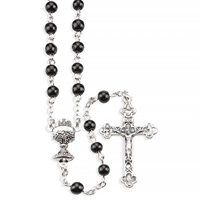 5mm Black Glass Beads Rosary (Boxed)