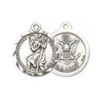 .75 Inch Army St Christopher Medal - Sterling Silver