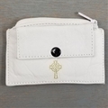White Leather Rosary Case with Zipper and Snap Pocket