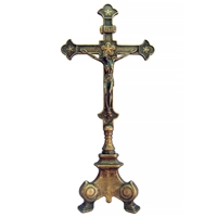 Three Point Base Antique Brass Crucifix
