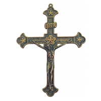 Green Patina Brass Crucifix - 8.25-Inch