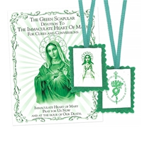 Green Immaculate Heart Scapular with Pamphlet