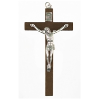 Italian Brown Wood Crucifix with Pewter Corpus - 4-Inch