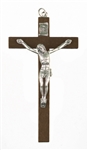 Italian Brown Wood Crucifix with Pewter Corpus - 4-Inch