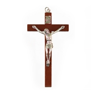 Italian Brown Wood Crucifix with Pewter Corpus - 5.25-Inch
