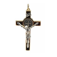 Saint Benedict Crucifix - Brown Enamel on Gold Cross - 3-Inch