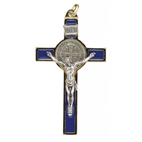 Saint Benedict Crucifix - Blue Enamel on Gold Cross - 3-Inch