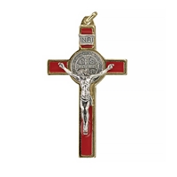 Saint Benedict Crucifix - Red Enamel on Gold Cross - 3-Inch