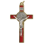 Saint Benedict Crucifix - Red Enamel on Gold Cross - 3-Inch