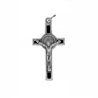 Saint Benedict Crucifix - Black Enamel on Silver Cross - 1.5-Inch
