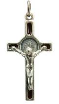 Saint Benedict Crucifix - Brown Enamel on Silver Cross - 1.5-Inch