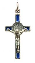 Saint Benedict Crucifix - Blue Enamel on Silver Cross - 1.5-Inch