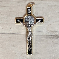 Saint Benedict Crucifix - Black Enamel on Gold Cross - 2.25-Inch