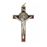Saint Benedict Crucifix - Red Enamel on Gold Cross - 2.25-Inch