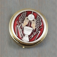 Brass Pyx with Liner - Chalice with Red Enamel - Medium