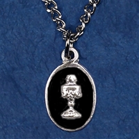 Black Enamel Chalice Oval Medal on 18-Inch Chain