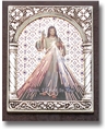 Divine Mercy Antique Silver Framed Italian Standing Plaque