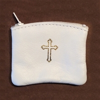 White Leather Rosary Case with Gold Cross