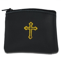 Black Leather Rosary Case with Gold Cross