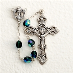 Aurora Borealis Glass Bead Rosary - Emerald