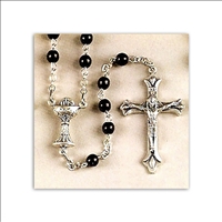 First Communion Black Glass Bead Rosary