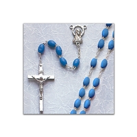 Blue Plastic Rosary with Elongated Beads