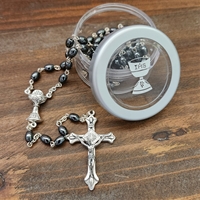 Hematite First Communion Rosary with Box