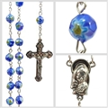 Blue Floral Glass Bead Rosary