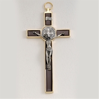 Saint Benedict Crucifix - Brown Enamel on Gold Cross - 7.5-Inch