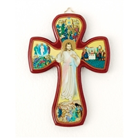 Divine Mercy Devotional Wooden Wall Cross - 6-Inch