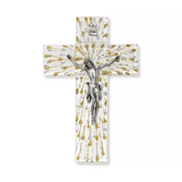 7-Inch Gold and Silver Tears White Glass Crucifix