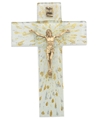 7 inch Gold and Silver Tears White Glass Crucifix