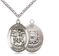 Saint Michael Coast Guard Sterling Silver Oval Medal on Chain