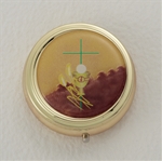 Brass Pyx - Enamel Cross with Chalice Picture - Small