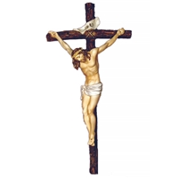 Hand-Painted Alabaster Crucifix by Ado Santini - 16-Inch