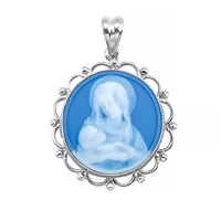 Blue Sterling Silver Madonna and Child Cameo Necklace