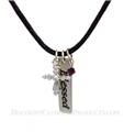 Blessed Pendant with Cross and Crystal on Black Cord
