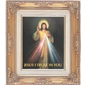 Divine Mercy Linen Print In Gold Frame