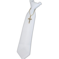 White First Communion Tie with Crucifix Chain