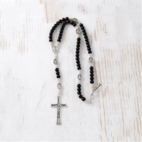 Cord and Black Bead Rosary for First Communion Gift