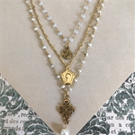 Fresh Water Pearl and Moonstone Jerusalem Cross Necklace, Julie