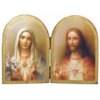 Sacred Heart of Jesus and Immaculate Heart of Mary Florentine Diptych - 9.5 x 6.5 Inch