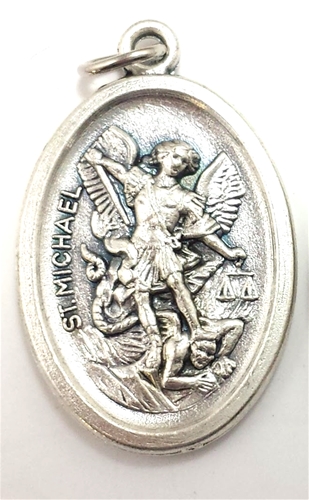 1 1/8 Inch Red Enamel Saint Michael Medal with Prayer Key Chain 