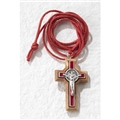 Wood and Red Enamel Confirmation Crucifix on Cord