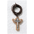 Trinity Crucifix Wood with Metal Inlay Pendant on Cord