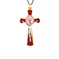 Red Enamel Confirmation Crucifix with Gold Outline