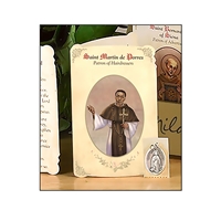 Saint Martin de Porres (Hairdressers, Barbers) Holy Card with Medal