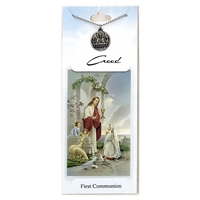 Girl's Eucharist Communion Pewter Medal with Prayer Card