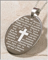 Silver Oval Padre Nuestro Spanish Engraved Pendant on Chain